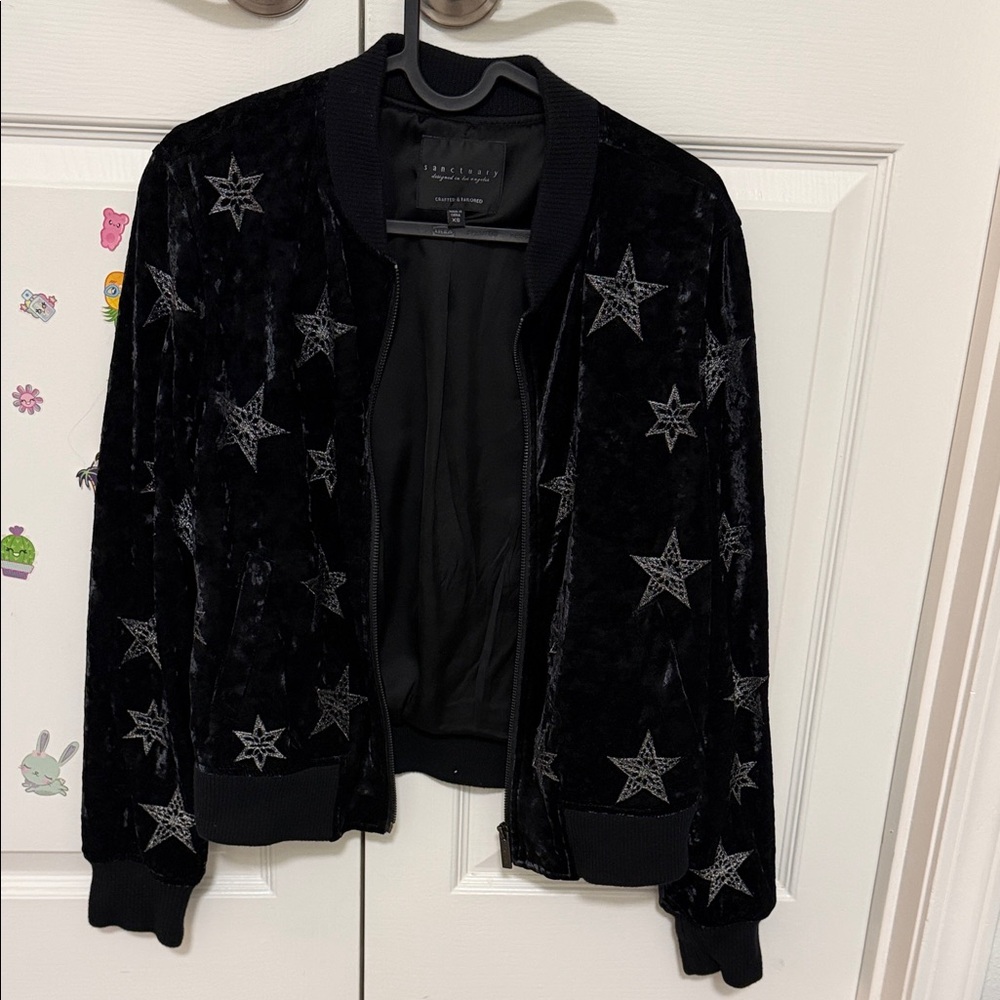 Sanctuary Black Velvet Star Bomber Jacket